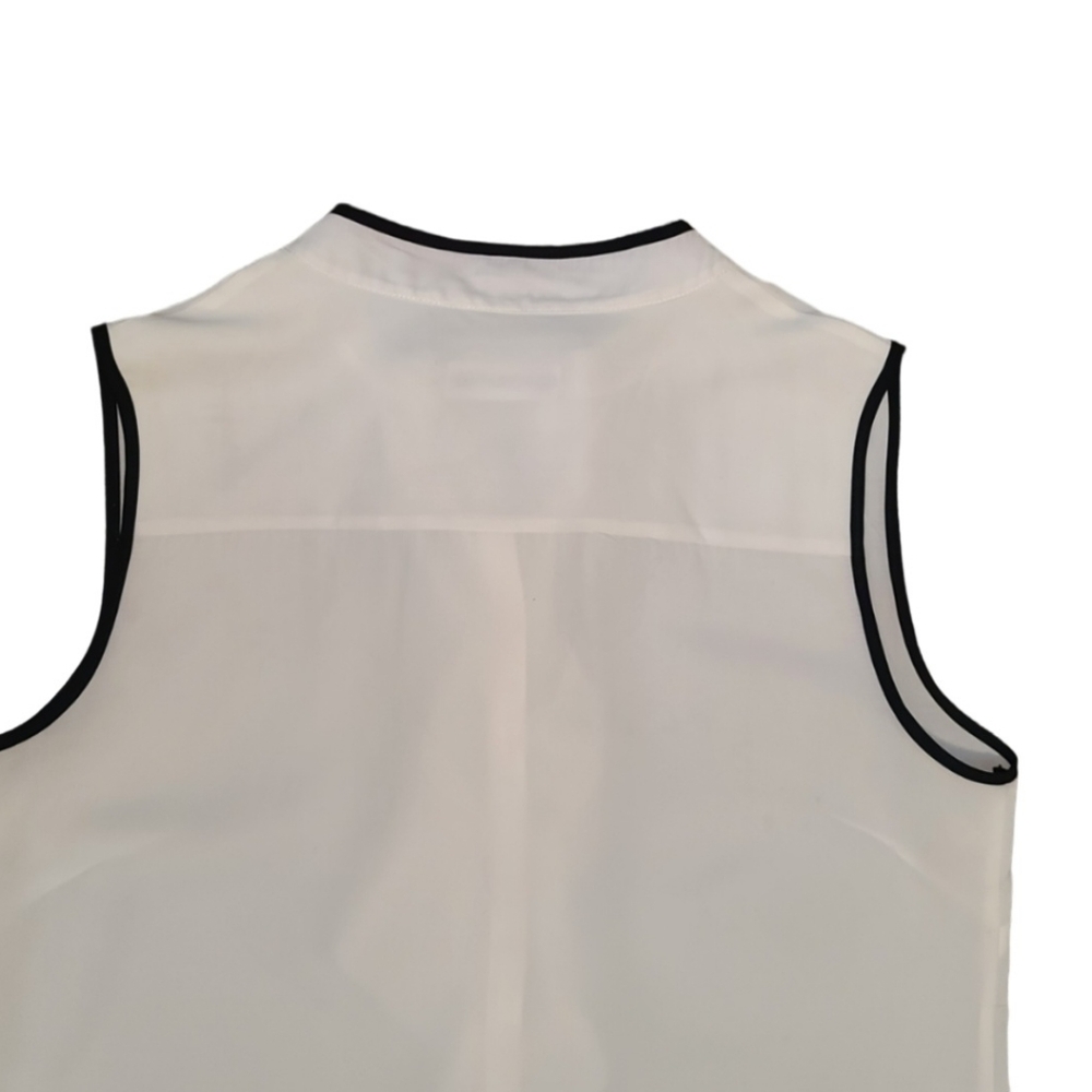 Calvin Klein Sleeveless Ruffle Front Blouse Size M White Black - Picture 7 of 9